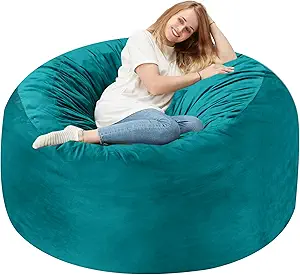 Homguava 3FT Bean Bag Chair: 3' Bean Bags with Memory Foam Filled, Large Beanbag Chairs Soft Sofa with Dutch Velet Cover-Sea Blue