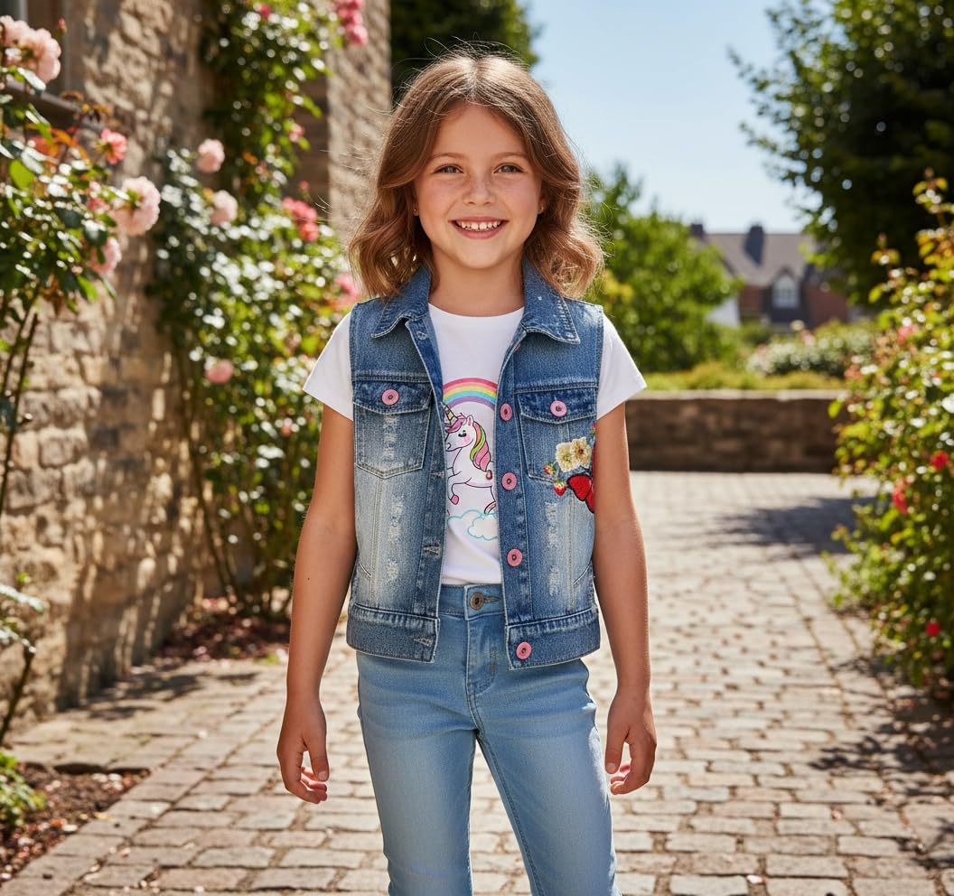 Peacolate Petite Fille Cute Sleeveless Jean Jacket Denim Vest Spring Autumn 2-7Ans