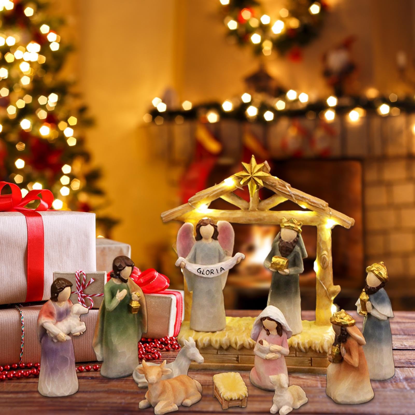 Crèche Intérieure De Noël Décorations Saisonnières Fournitures Pour Fêtes | Crèche De Noël En Résine Pour Thanksgiving Fêtes Maison Bureau Chambre Cheminée Dortoirs Appartement