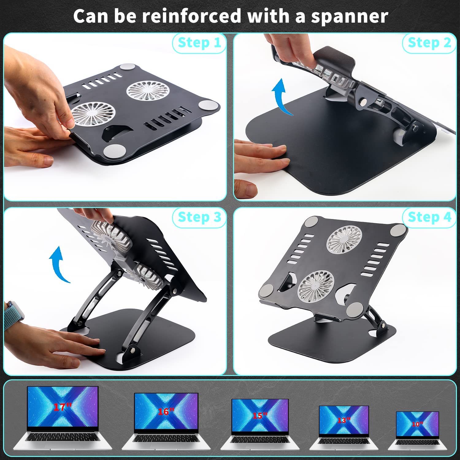 Soporte para portátil regulable en altura con ventilador RGB, aleación de aluminio plegable, ventilado, ergonómico y compatible con todos