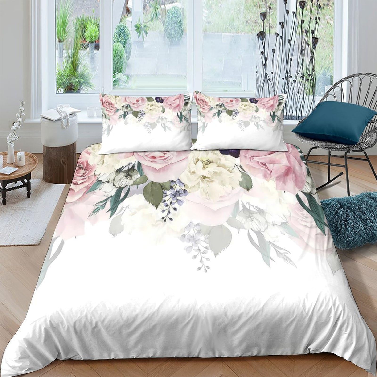 Ctjqhvkz Style-7 3D Printed Vintage Floral Fitted Sheet Microfiber Soft Breathable Watercolor Peony Mattress Cover For Bedroom Guest Room Decor Single（135X200cm）