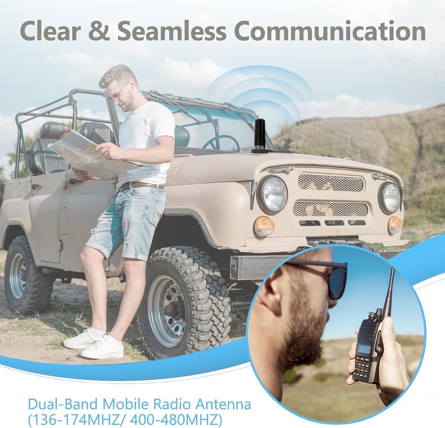 Maswell Antenna radio Ham per veicoli, doppia banda VHF/UHF 136-174 MHz, 400-470 MHz, 144/430 MHz, grande base magnetica, cavo PL259, compatibile con auto, marine, GMRS, CB e radio amatoriali