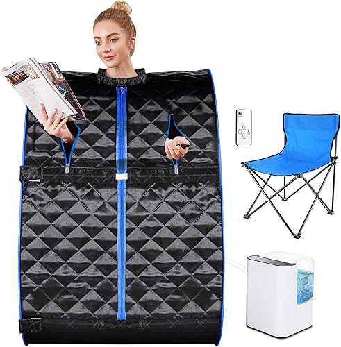 OPPSDECOR Spa de sauna de vapor portátil, tienda de campaña de sauna personal para interiores, control remoto y silla y temporizador incluidos,