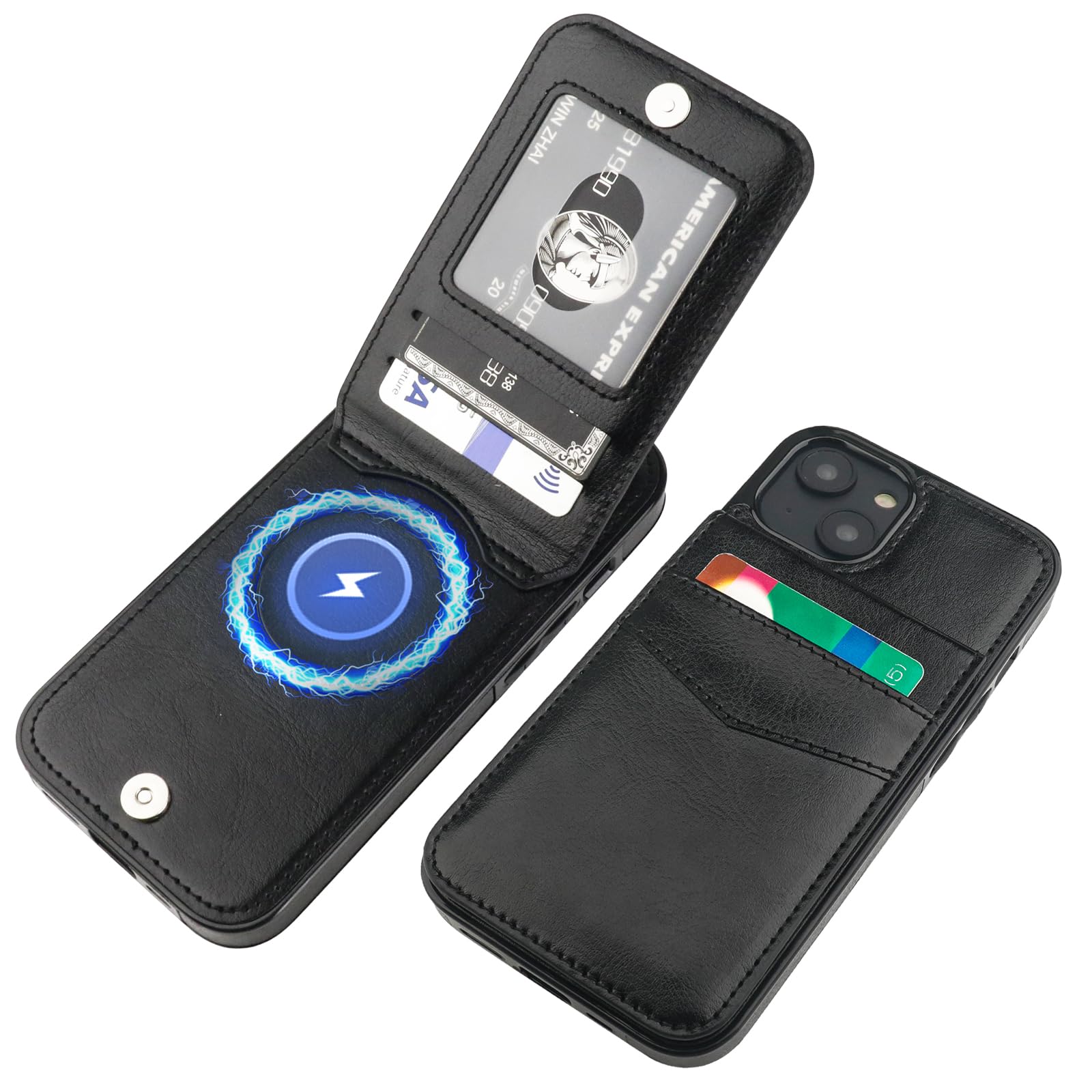 KIHUWEY for iPhone 14 Case Wallet Compatible with MagSafe Wireless Charging, Credit Card Holder, RFID Flip Leather Magnetic Clasp Kickstand Heavy Duty