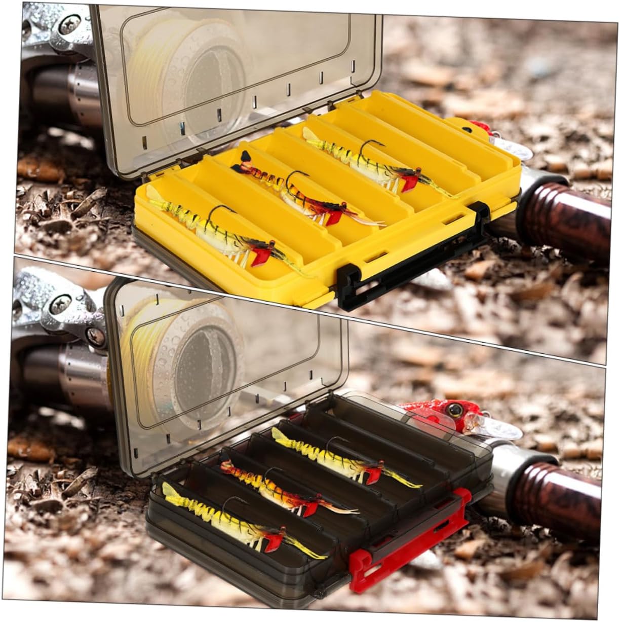 POPETPOP 2Pcs Fishing Lure Box Double Sided Drain Fishing Bait Container Portable Fishing Tool Organizer with Translucent Cover Durable Fishing Gear Storage