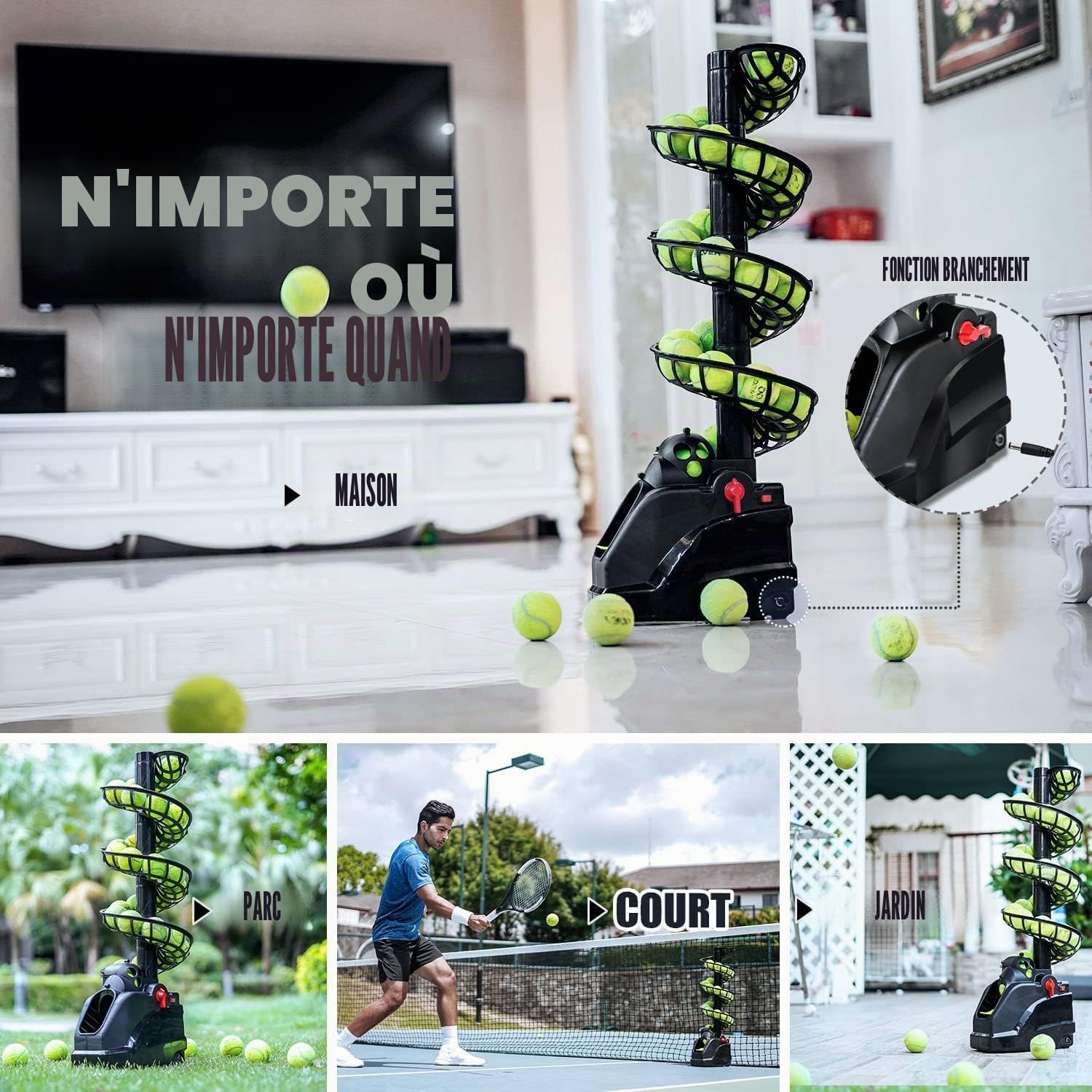 Lanceur De Balle Tennis 30 Balls Machine De Tennis Débutants Entraîneurs AC Batterie Câble USB