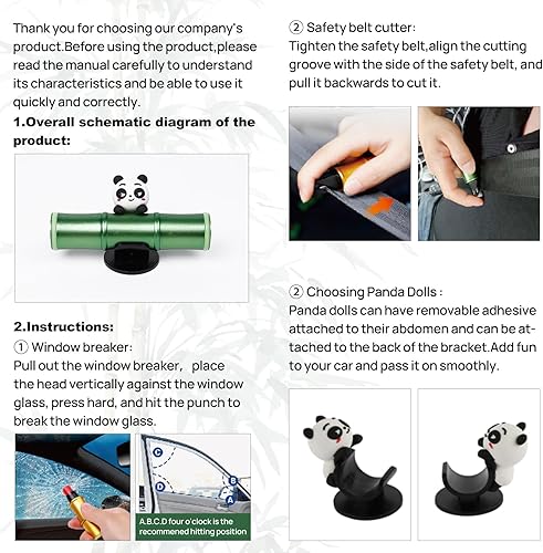 Miniatura 6 de PSLER Kit de emergencia de martillo de seguridad diseñado por Panda 2 en 1 para romper ventanas de emergencia y cortador de cinturón de seguridad,