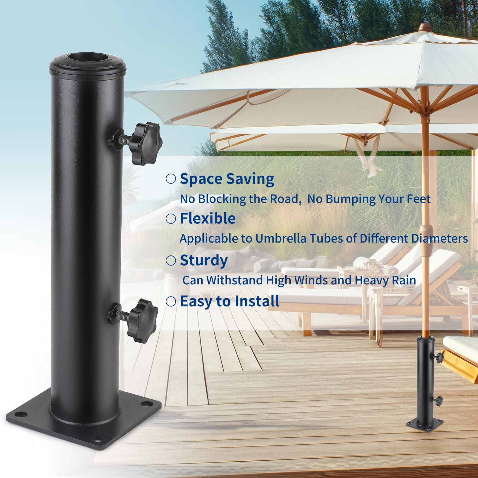 VINGO Supporto per ombrellone su ruote, Base per ombrellone, 44,5x44