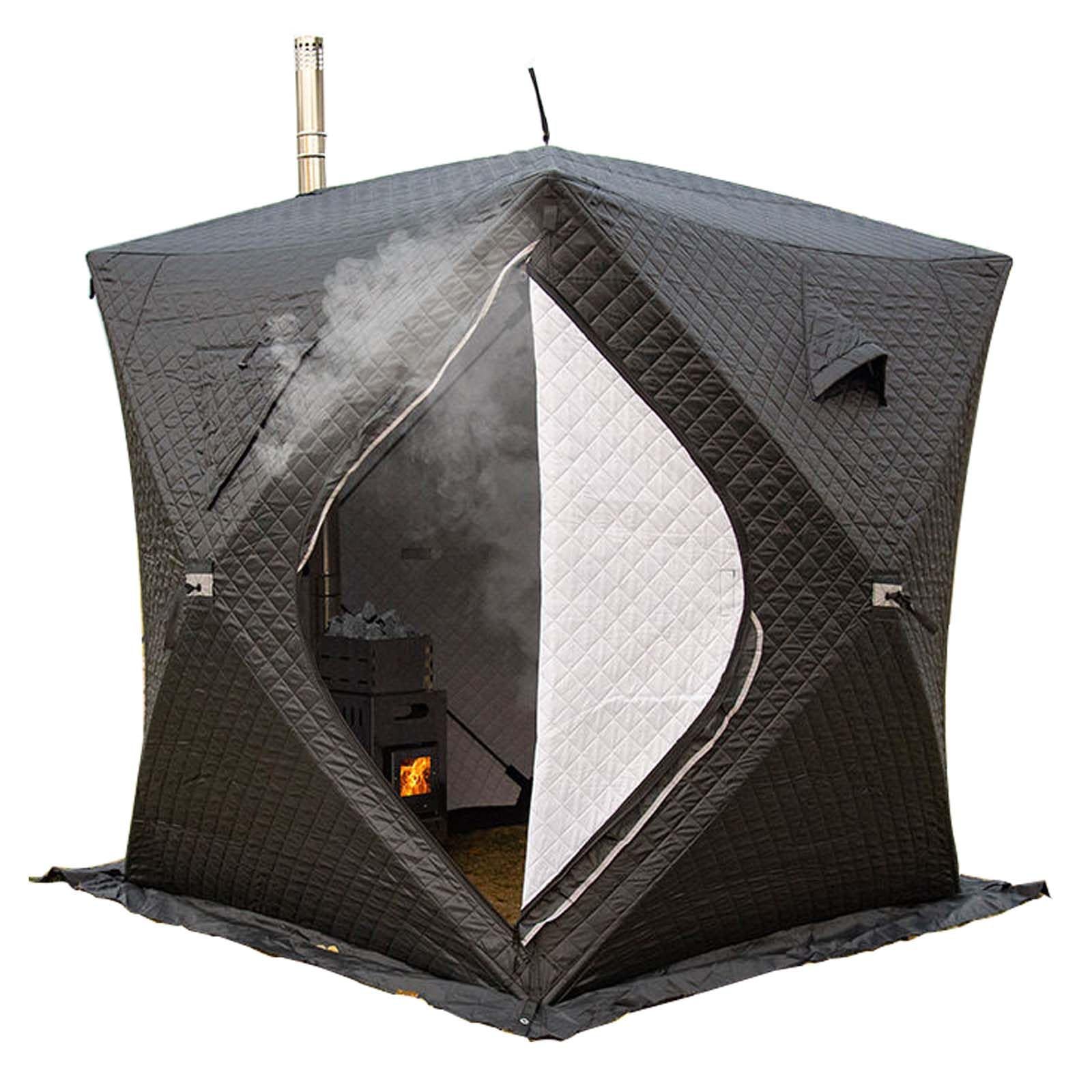 Abri de pêche sur glace isolé avec design pop-up à installation rapide, grandes fenêtres d'observation, cordes coupe-vent, ancres et sac de transport
