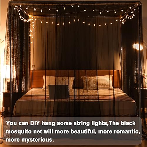 Miniatura 2 de SCMTY Elegante mosquitera de lujo con 4 postes de esquina con cubierta superior a prueba de polvo para adultos, adolescentes, niñas, niñas, cuna,