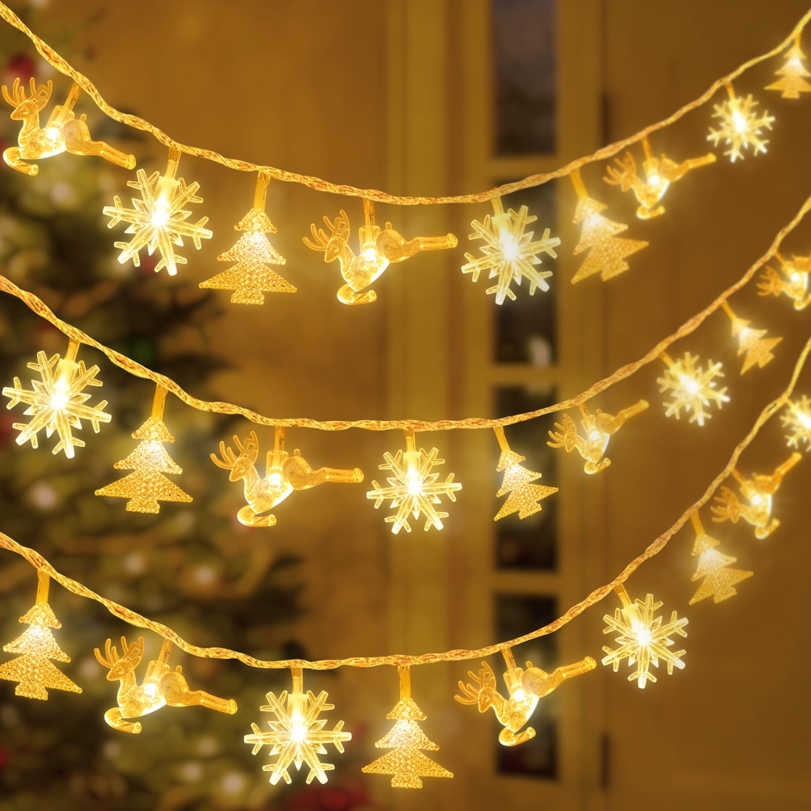 Shinybox Cadena Luces de Navidad, 6M 40 LED Cadena de Luces Decorativa Navideña, Guirnaldas Luces Árbol de Navidad, Luces de Hada de Navidad, Decoración Navideña para Interior y Exterior