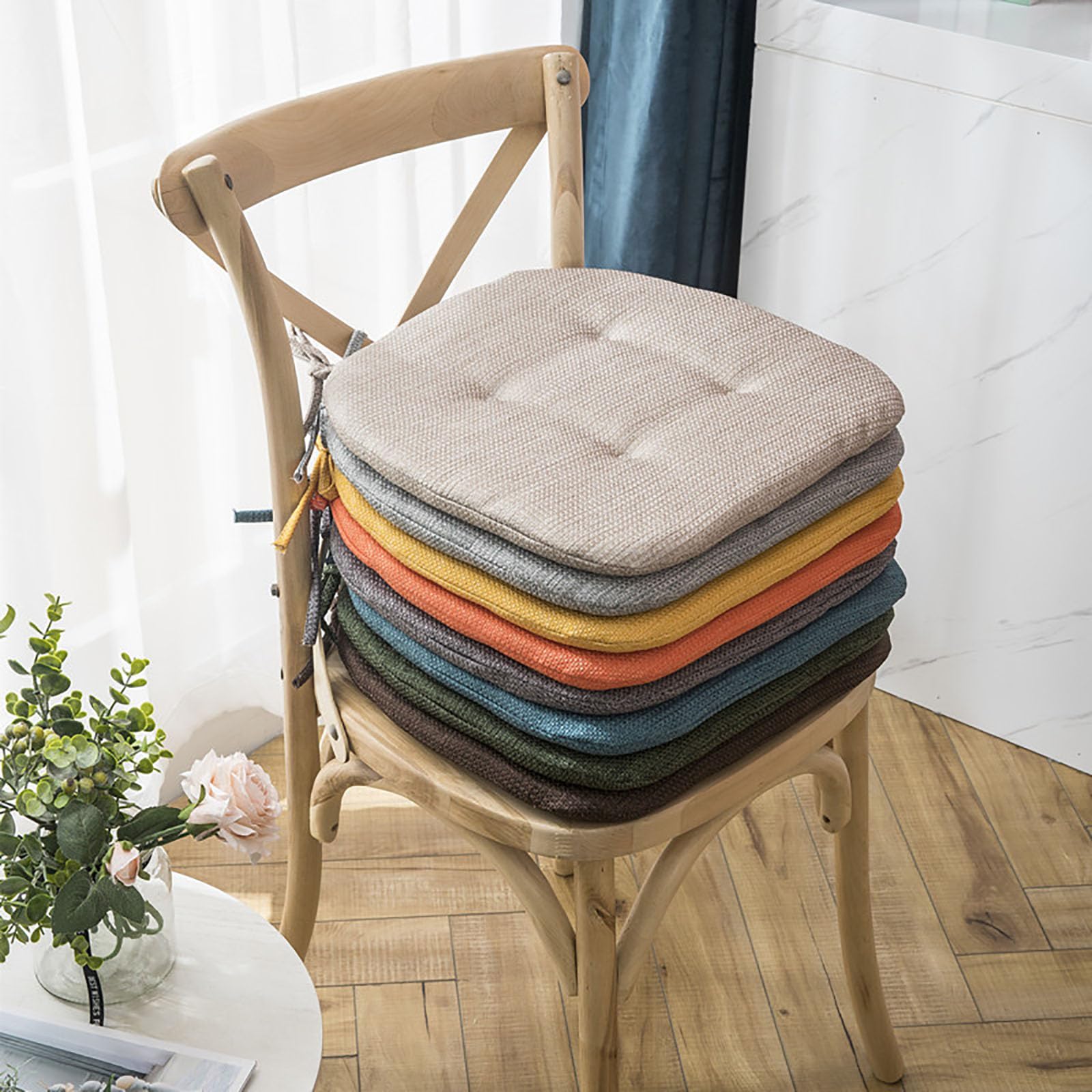 ZTGL Atmungsaktives Leinen -Sitzkissen mit Haltebändern, Stuhlkissen Für Esszimmer/Küche/Terrasse/Stuhl, Indoor u. Outdoor Stuhlauflage als Stuhl Kissen,Gelb,39x40cm(6 Pcs)