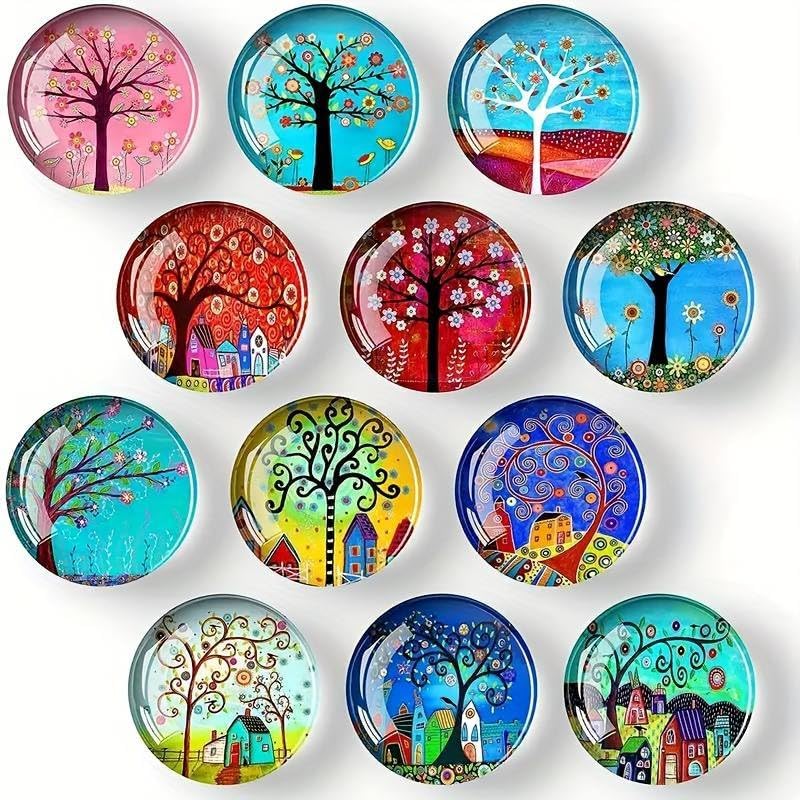Image of Fridge Magnets Marble Texture Crystal Refrigerator Glass Magnet Decorative Fridge Strong Small Cute Colorful Magnet for Kitchen Office Whiteboards Cabinets Photos Party (Tree Design 4)
