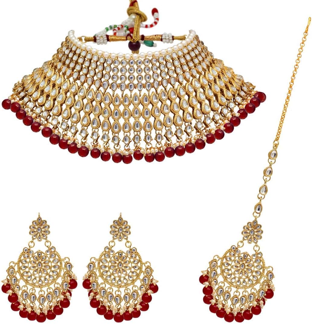 Latest Stylish Kundan Choker Wedding Party Traditional Bridal Necklace Jewellery Set for Women