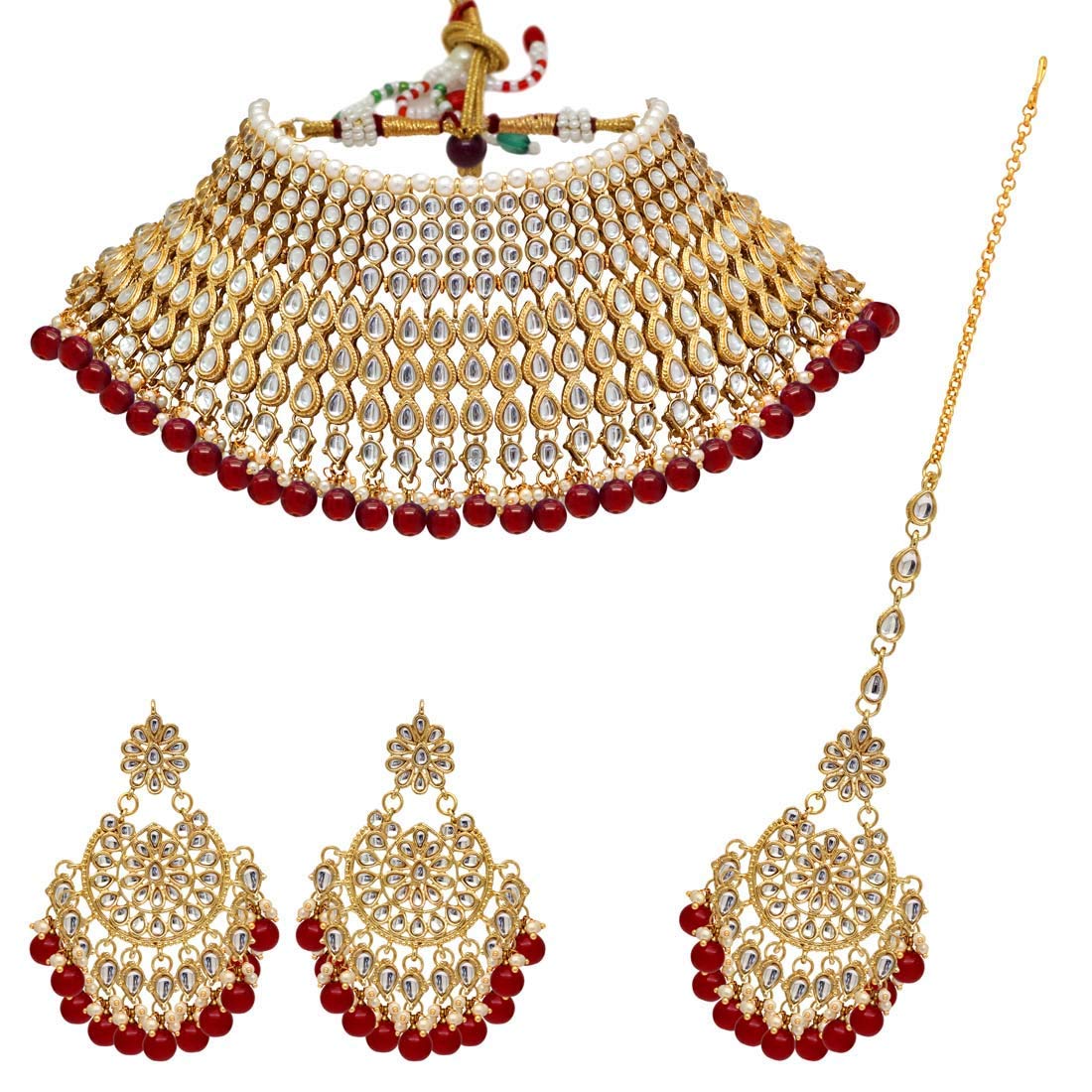 Latest Stylish Kundan Choker Wedding Party Traditional Bridal Necklace Jewellery Set for Women