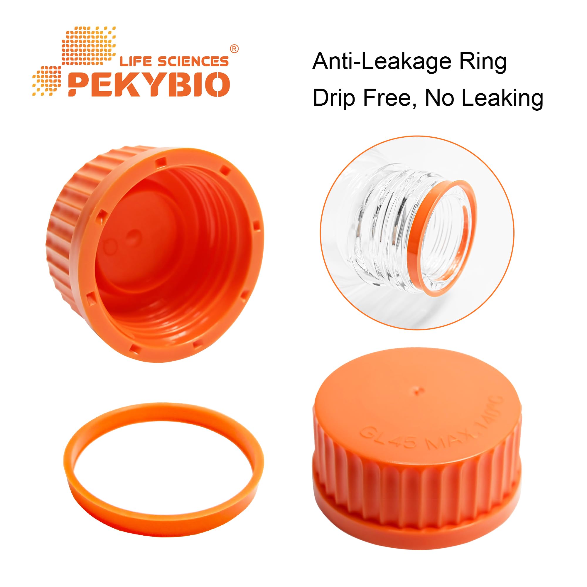 PEKYBIO Botellas redondas de vidrio de 500 ml, botellas de almacenamiento 3.3 de vidrio de borosilicato con tapón de rosca PP GL45 (paquete de 2)