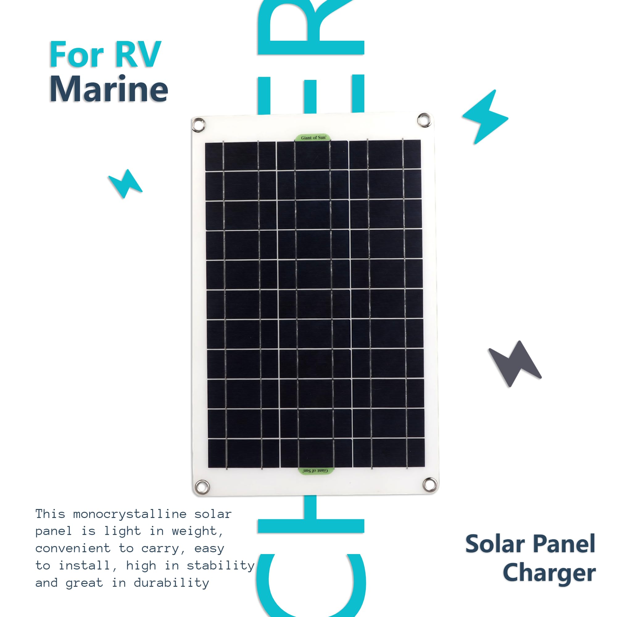 Kit de panel solar de 50 W y 12 V, cargador de batería solar, silicio monocristalino, controlador de carga de 30 A, kit de panel solar para RV, barco, motocicleta