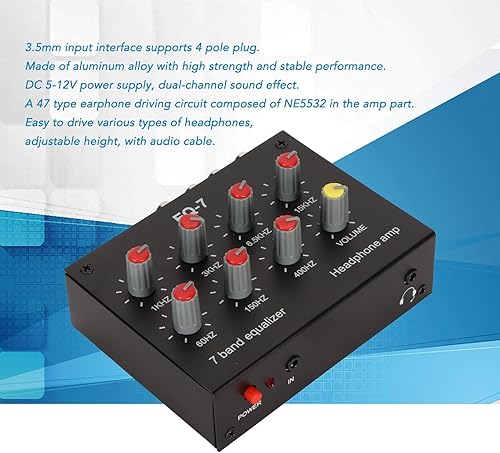 Miniatura 3 de EQ-7 Ecualizador gráfico de 7 bandas, ecualizador de audio para automóvil con salida de entrada RCA, entrada de 0.138 in, ecualizador de