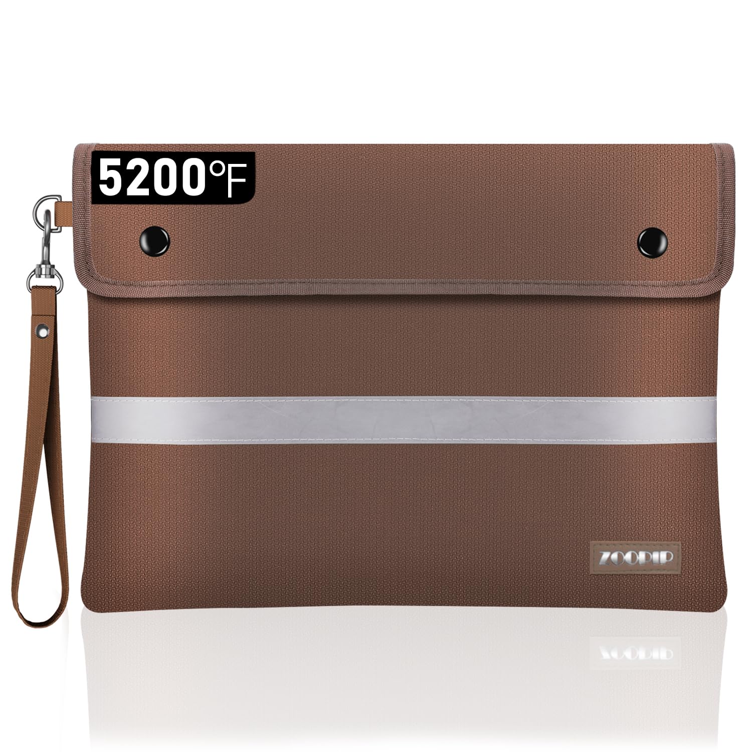 Fireproof Document Bag with Lock, 4200°F Heat Insulated Waterproof Bag, (14x10'')8 Layers of Functional Materials, Reflective Strip for Fast Find, Protect Your Currency, Passport, Valuables (Coffee)