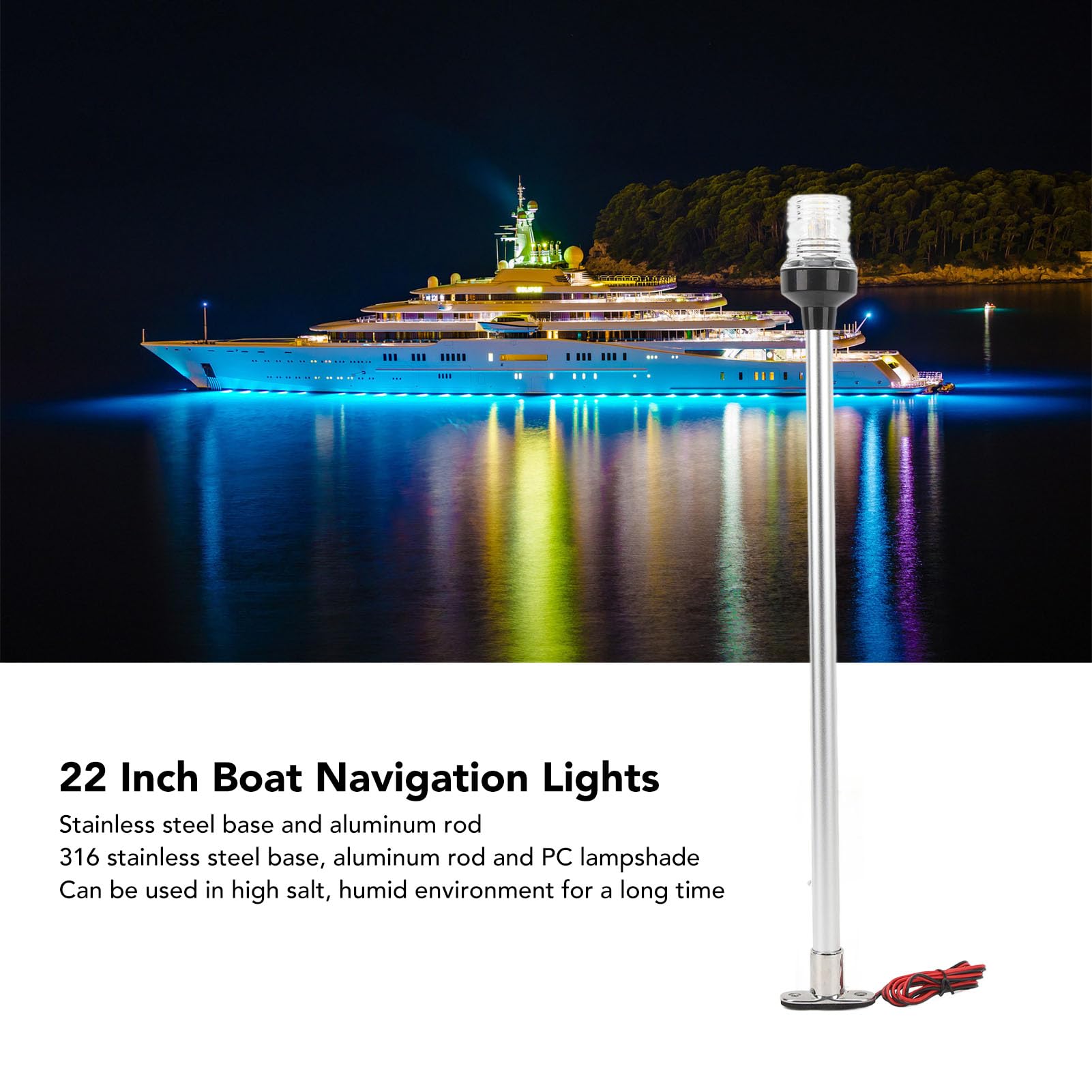 Heckleuchte, ZJchao Runde 360° Bootslichter PC 316 Edelstahl Aluminium Boot Hecklicht mit Zubehör Marine Navigationslichter LED Bootsheckleuchte für Angelboote Yachten Marine