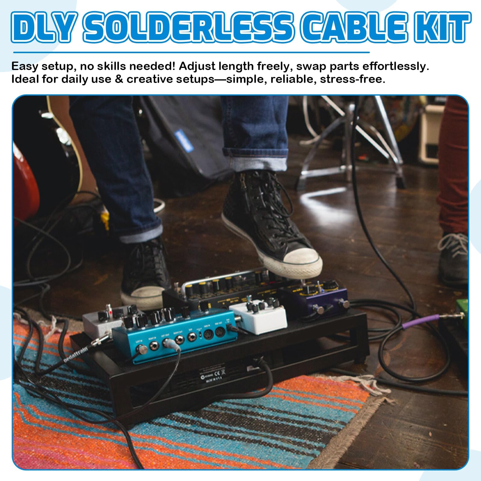 Lötfreies Pedalboard-Kabel-Set, 3 m Kabel und 10 vergoldete Steckverbinder für Gitarreneffekte und Pedalplatine, DIY-Patchkabel mit Cutter, Bolzentreiber
