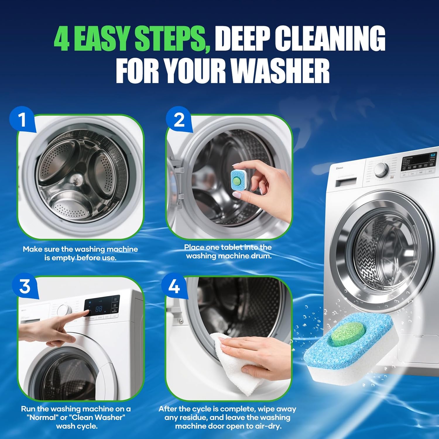 Washing Machine Cleaner Tablets - Washer Machine Cleaner Tablets for HE Front Loader & Top Load Washer, Deep Cleaning & Remove Odor, Eco-friendly Deodorizer for Septic Safe (32 Pack) - Image 7