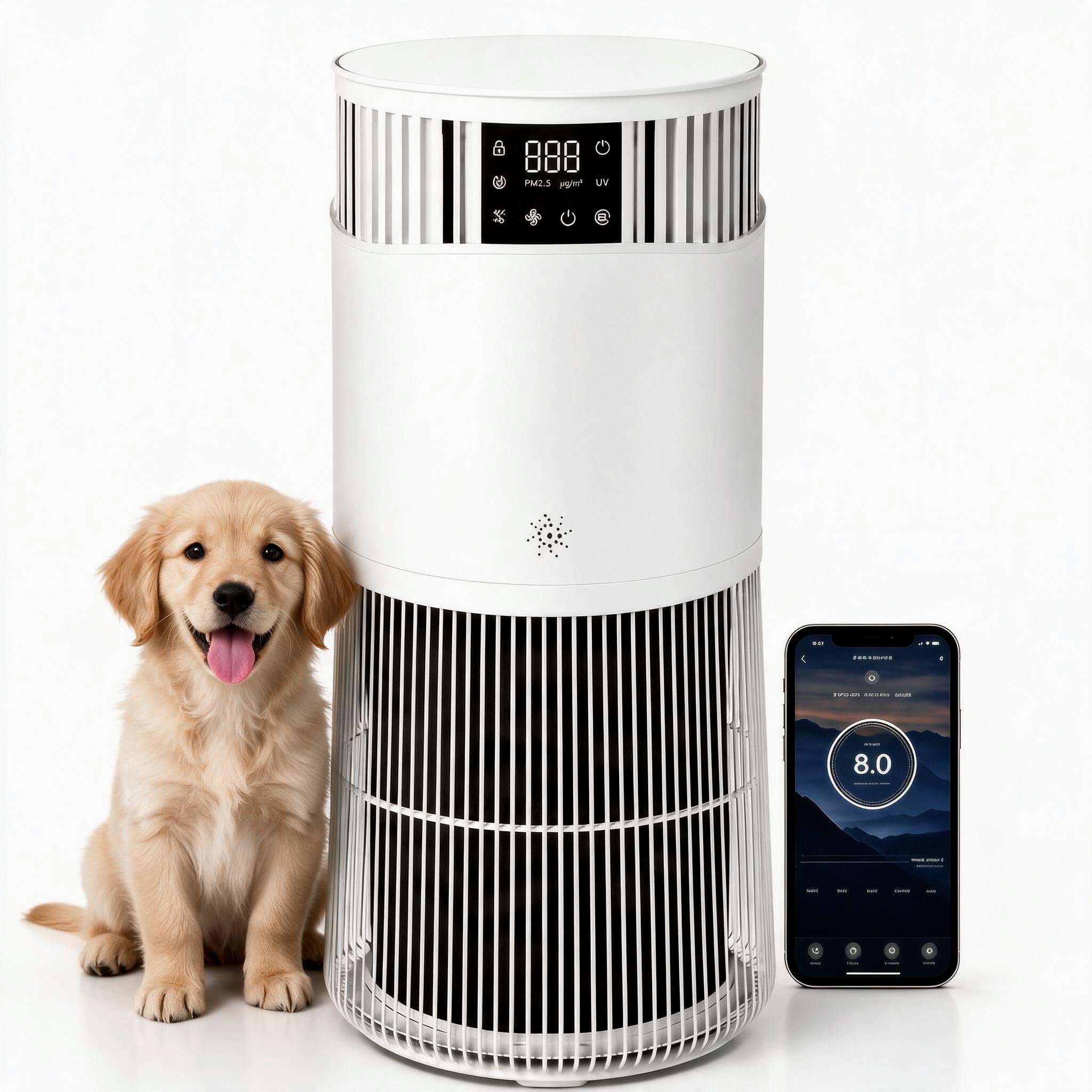 Oczyszczacz powietrza z filtrem HEPA 4 w 1, CADR 490 m³/h, do 50 m³/h, 10 stopni, w zestawie tryb automatyczny, tryb uśpienia 24 dB, aromaterapia, sterowanie aplikacją, timer, zabezpieczenie przed