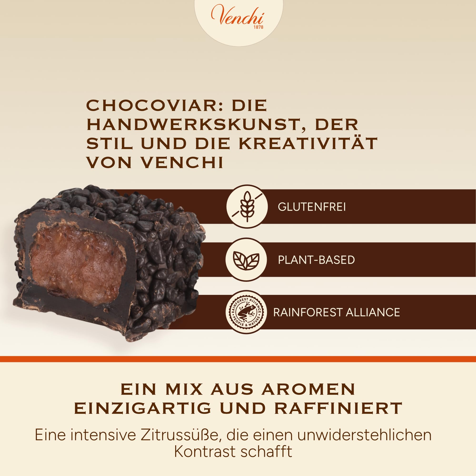 Venchi - Chocoviar Arancia - Praline extra zartbitter mit Füllung aus Blutorange, 1 kg - Glutenfrei - Vegan