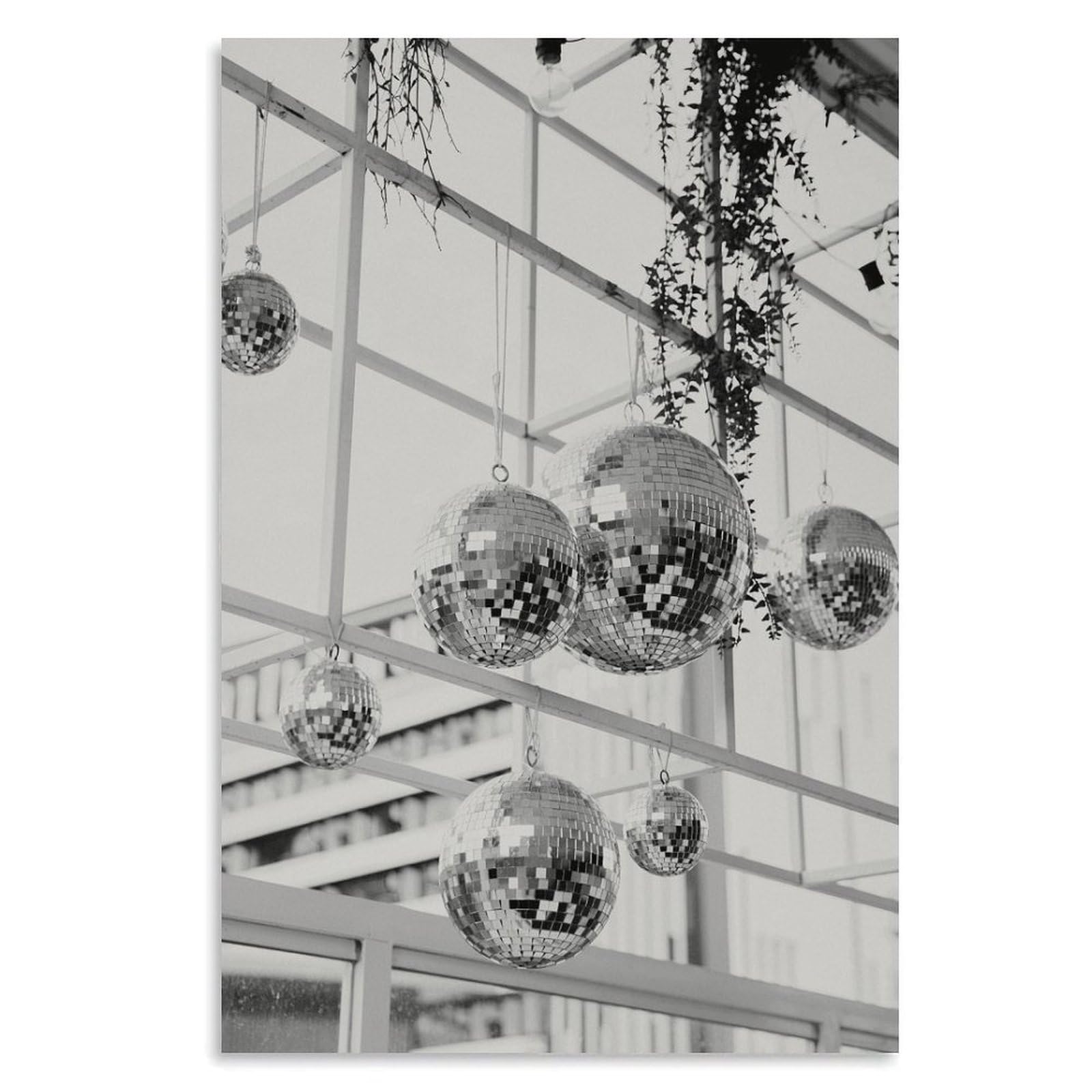 Black And White Disco Ball Poster Funky Retro Disco Posters Vintage Disco Ball Painting Trendy Party Wall Art for Modern Bar Dorm Bedroom Decor Unframe-style 20x30inch(50x75cm)