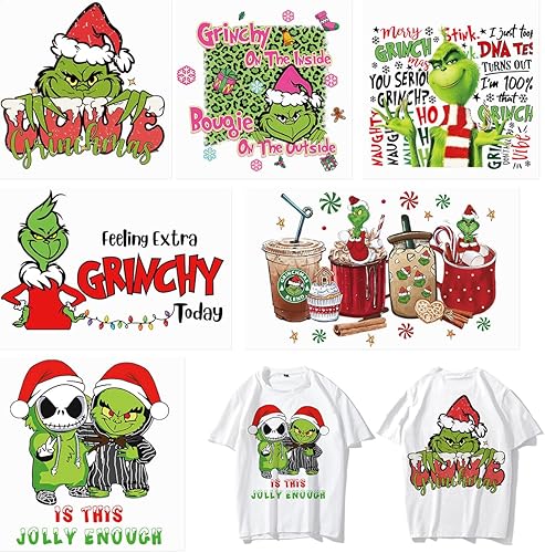 6 hojas de transferencia de Navidad para planchar con diseños divertidos de Navidad, adhesivos de vinilo para estampado en caliente, parches para