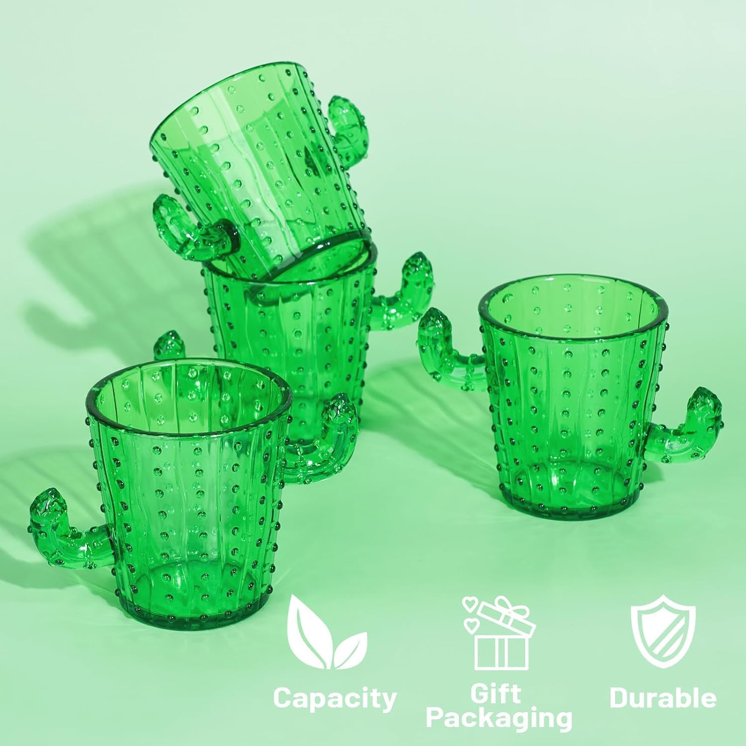 ZZYFGH Plastic Cactus Shot Glasses(Set of 24), 2 Oz Green Cute Cactus Tequila Glasses for Western, Bachelorette, Cinco de Mayo, Tequila, Fiesta Themed Party Supplies