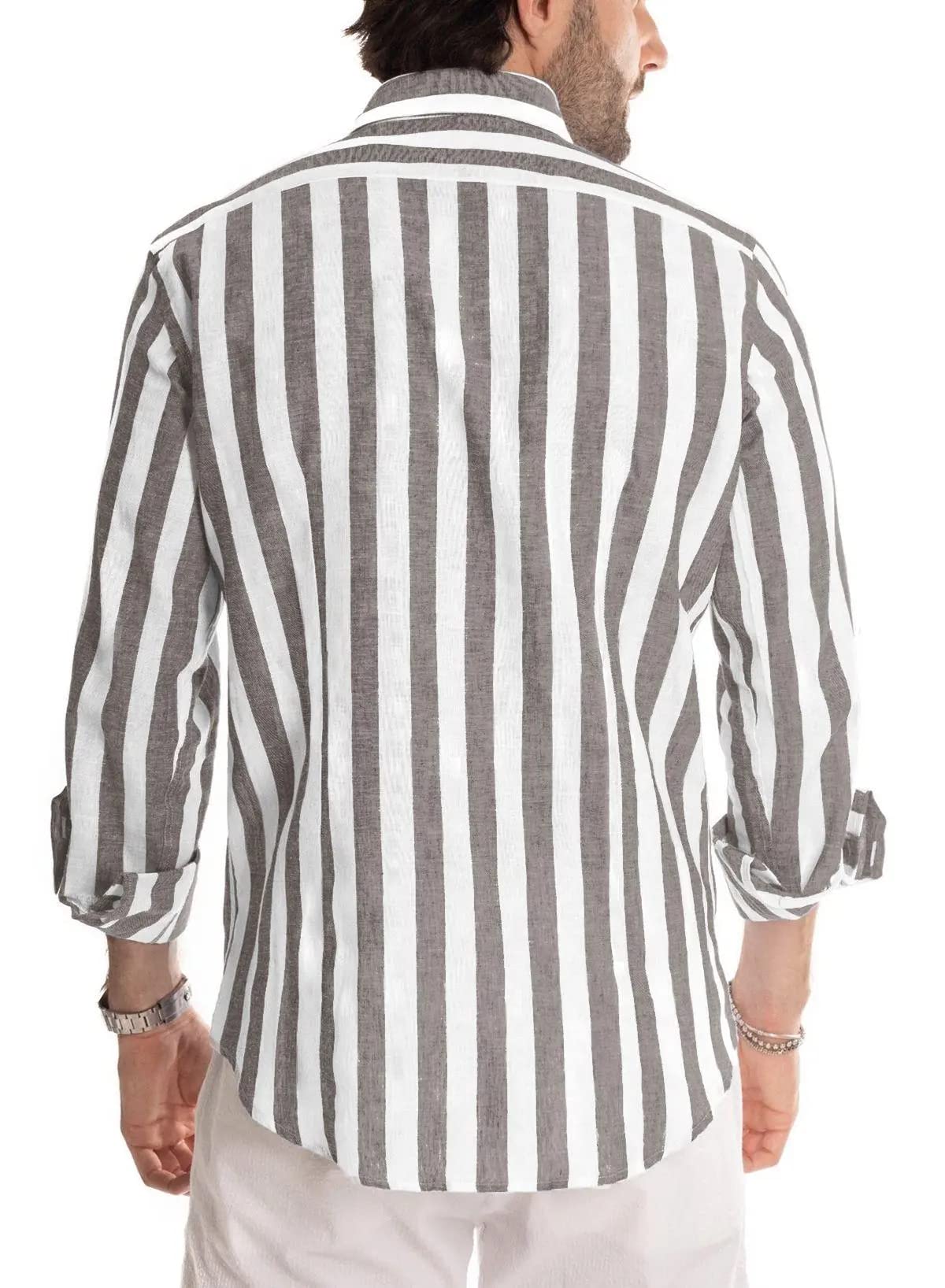 Meilicloth Camicia Uomo a Righe Cotone Manica Lunga Casual Lino Trama Western Regular Fit