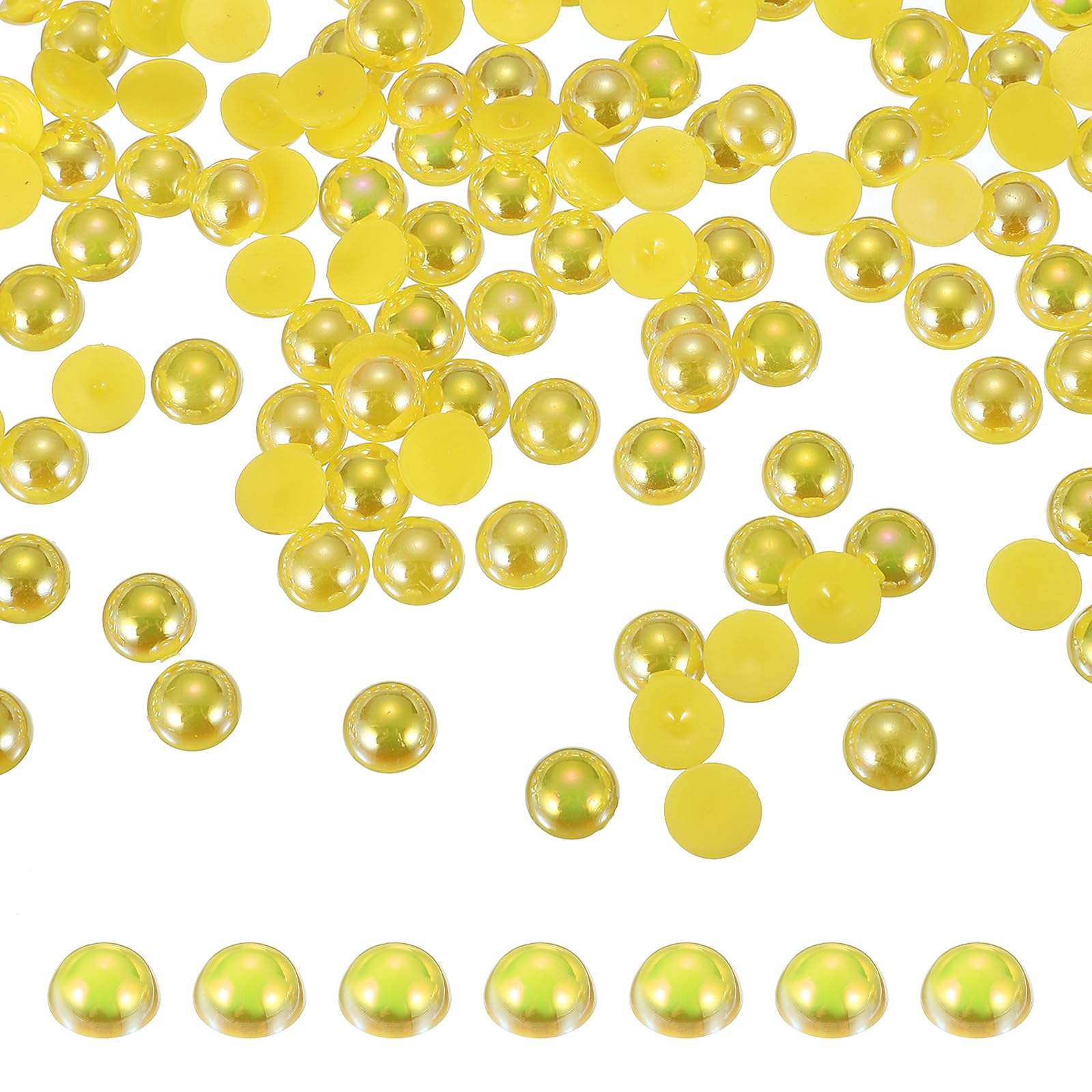PATIKIL 400 Pcs Yellow AB Half Round Pearls Beads, 10mm ABS Flatback Rhinestones Pearls for Crafting Jewelry Making DIY Nail Art Clothes Wedding Art Decoration