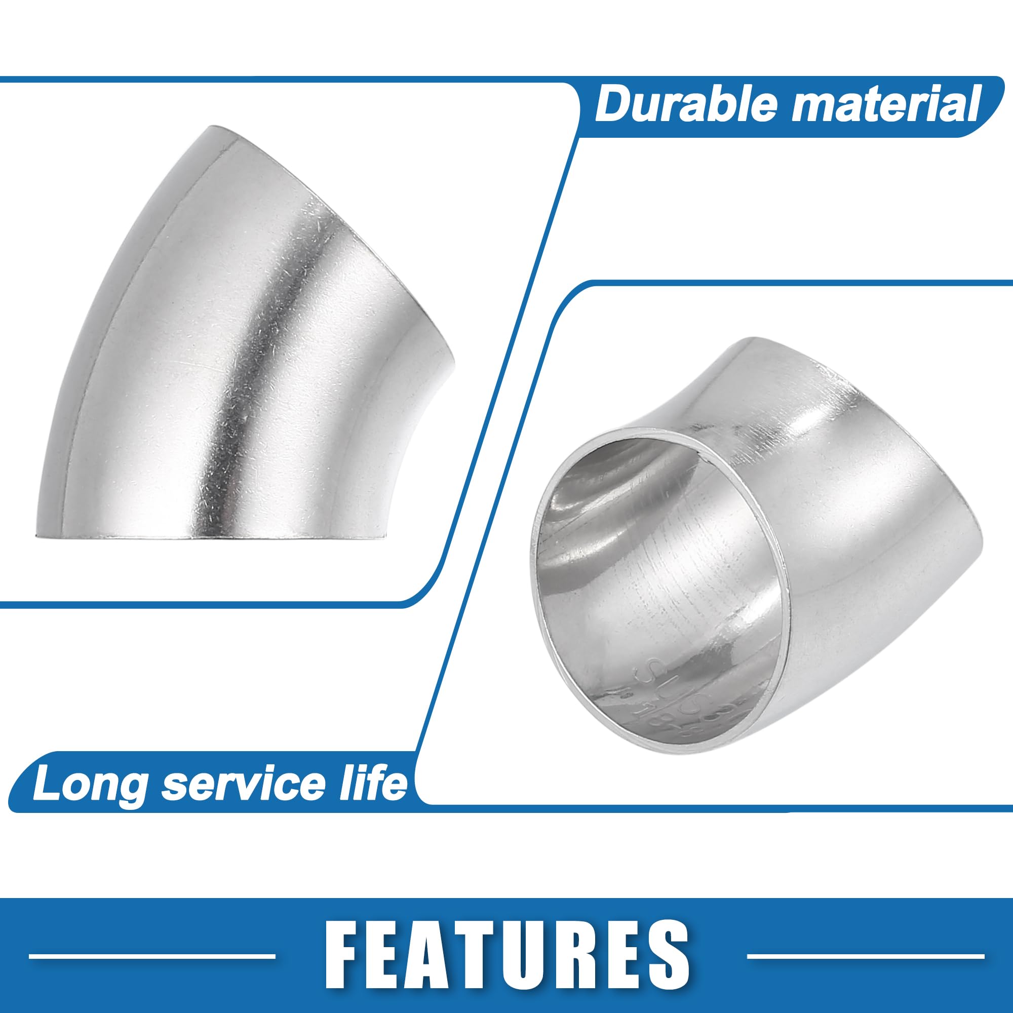 Gomito a 45° in acciaio inox , 90° raccordo a curva