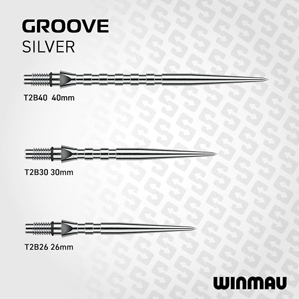 WINMAU - Punti di commutazione - Punta in acciaio al carbonio - Meccanismo filettato a cambio rapido - 1 set per confezione - Disponibile in nero e argento - Liscio, scanalatura e onda - 26 mm, 30 mm - 3