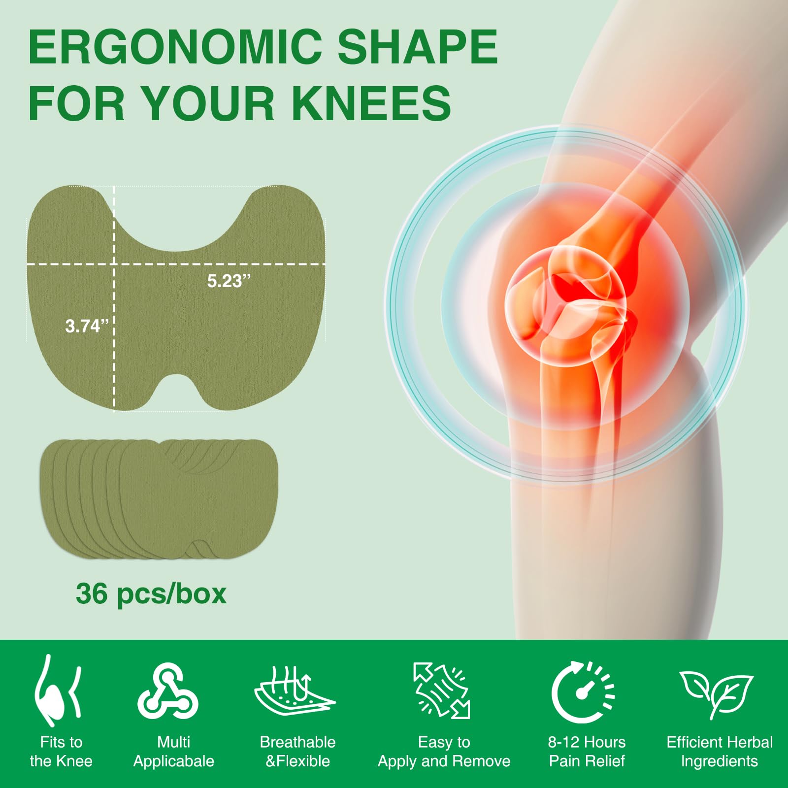 36 parches de rodilla: parches de calor naturales adhesivos para alivio de rodilla, parche de alivio de calor con extracto de ajenjo para larga duración, parches de calentamiento a base de hierbas