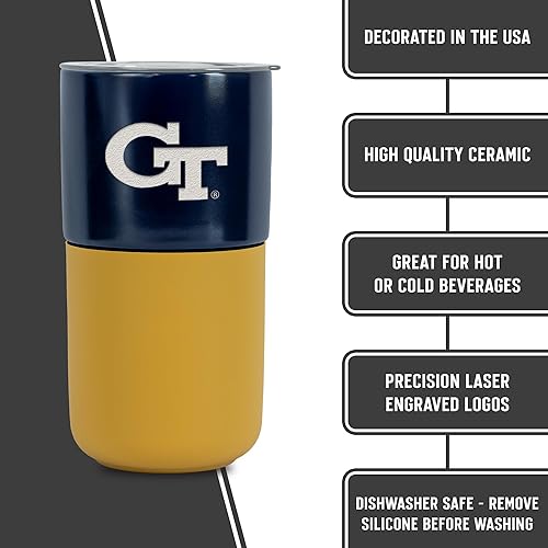 Miniatura 315 de Rico Industries NCAA Miami of Ohio Redhawks - Vaso de cerámica de 16 onzas con agarre de silicona, grabado láser profundo, diseño de color negro