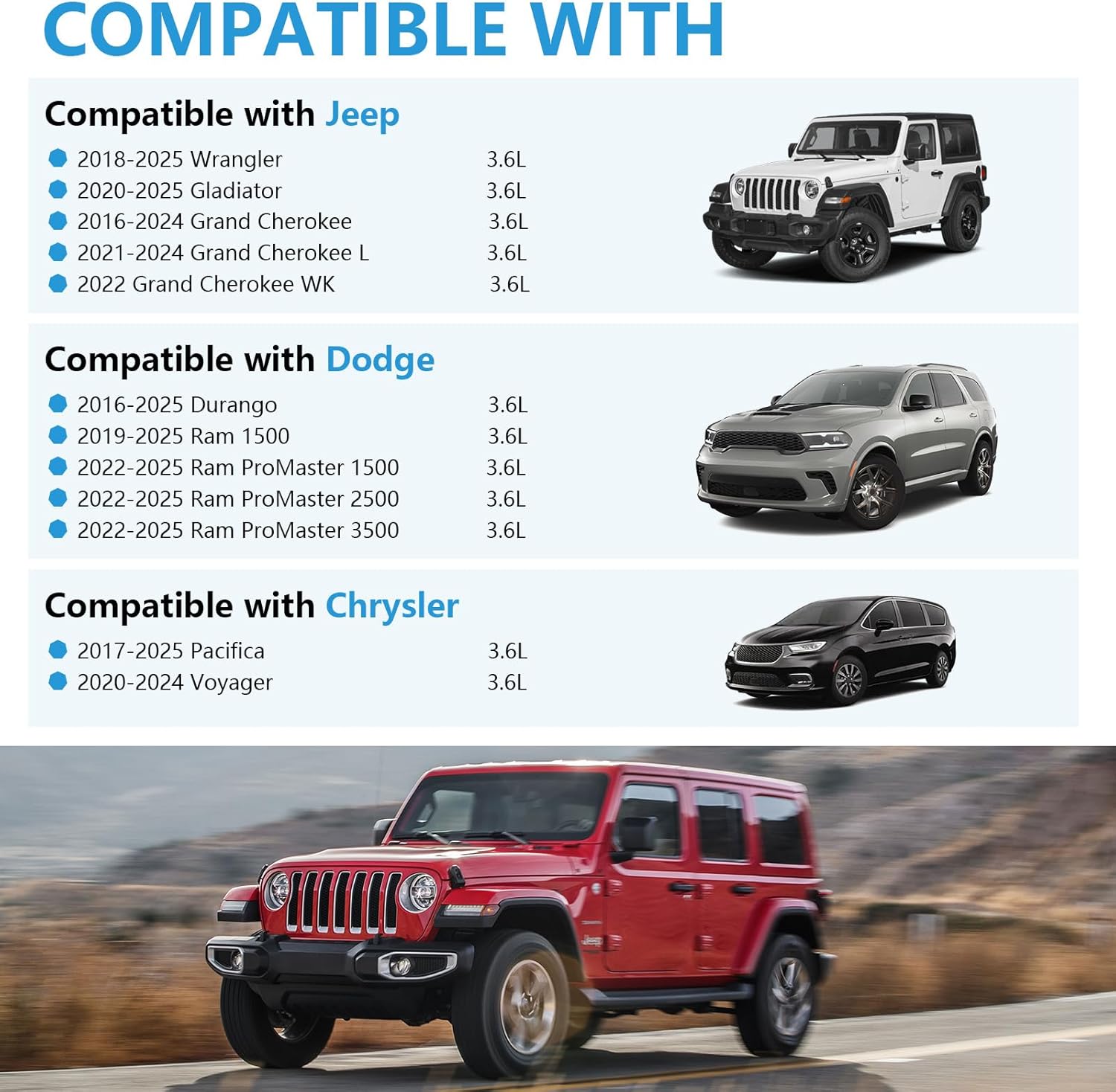 6PCs Valve Rocker Arm Left Or Right Compatible with Chrysler Pacifica Voyager Dodge Durango Jeep Wrangler Grand Cherokee Ram ProMaster 1500 3.6L V6 Replaces 5047896AD 5047896AC