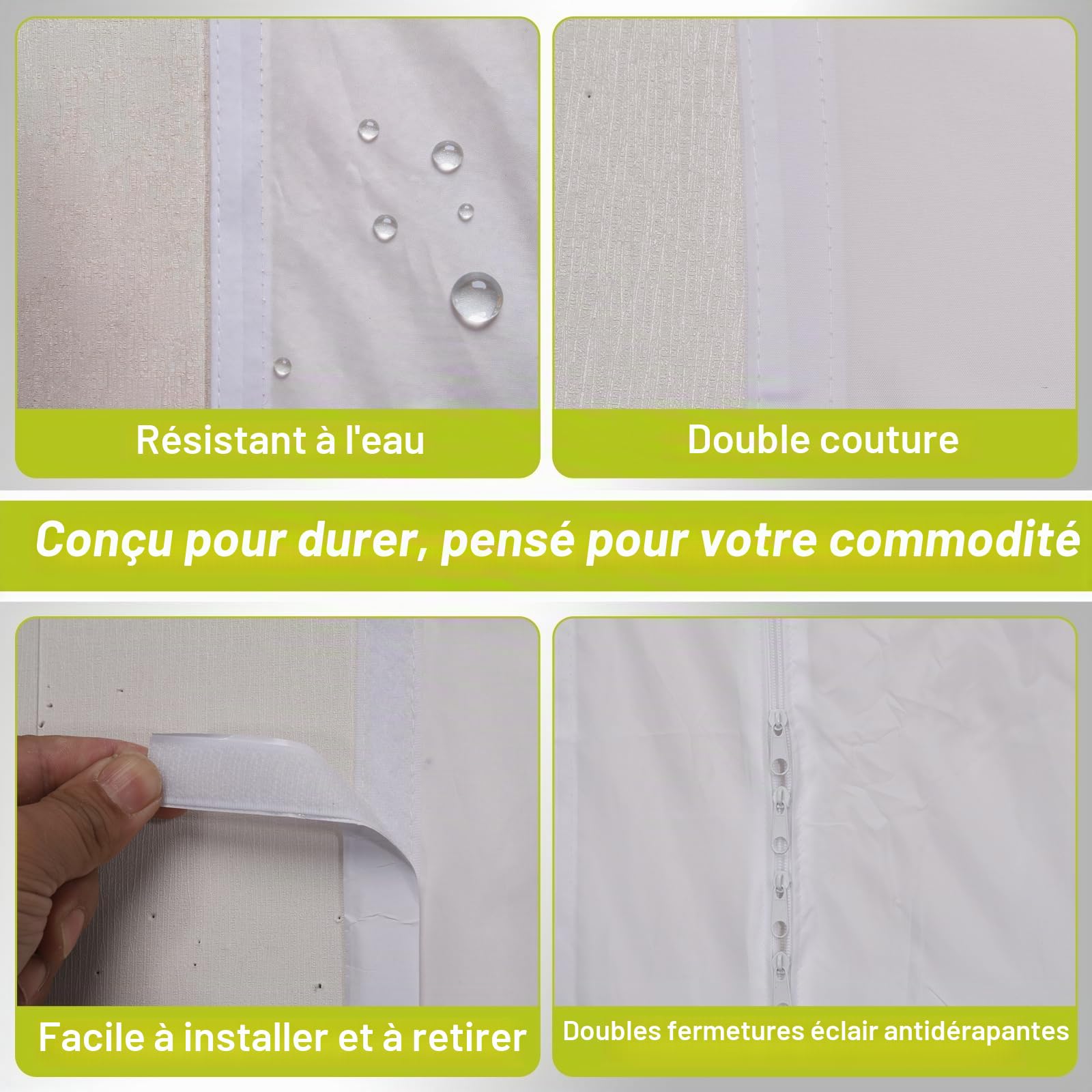Kit de joint de fenêtre pour climatiseur 3m, Kit de joint de fenêtre pour climatiseur avec double zip et attache adhésive pour fenêtre de climatiseur portable, compatible avec sèche-linge, pour