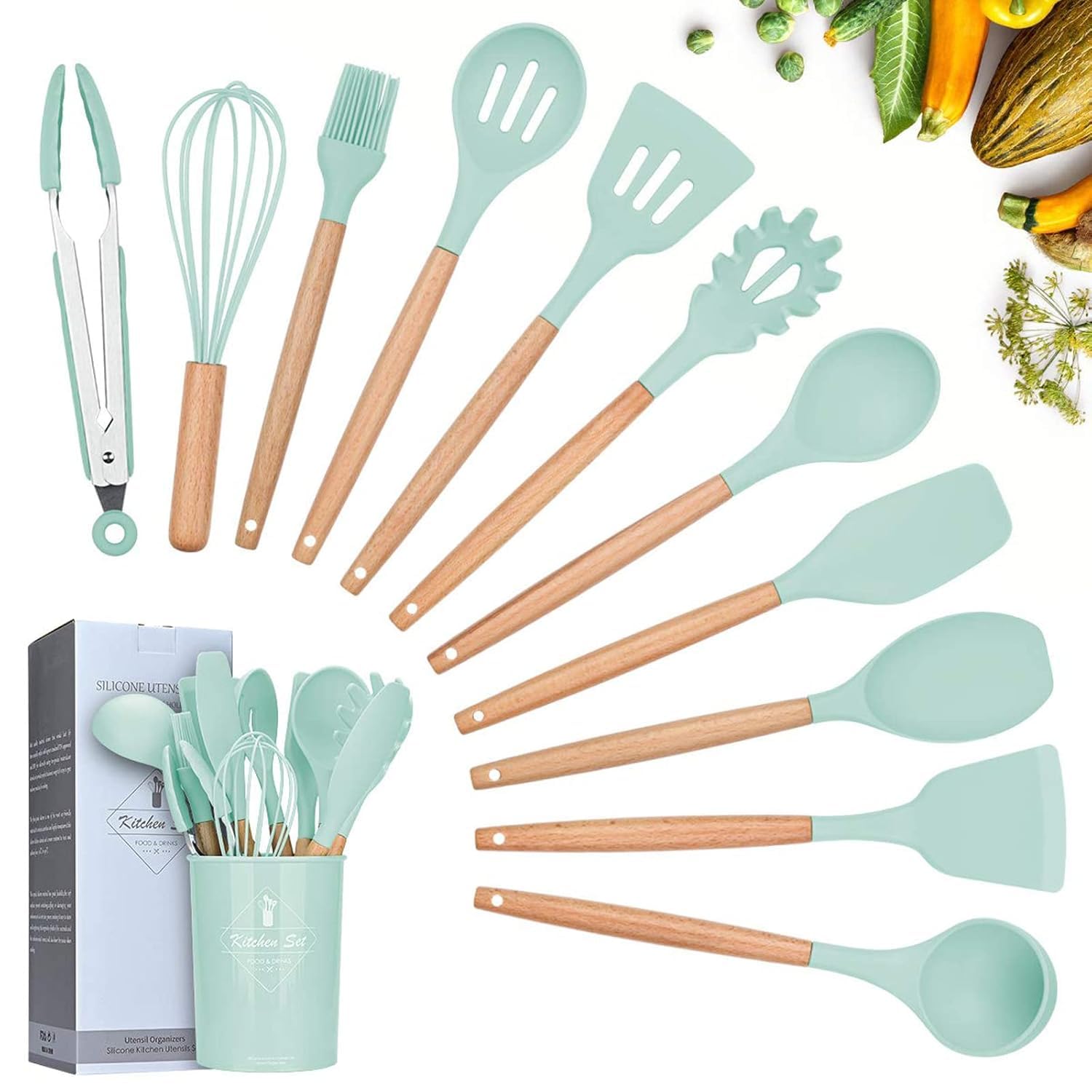 DROPOSALE Silicone Kitchen Spatula and Utensils Spoon Set Cooking Baking Non-Stick with Wooden Handle BPA Free, Heat Resistant Item, Flexible Non Toxic Silicon Cookware Tools Set- 12 Pcs (SkyBlue) DROPOSALE Silicone Kitchen Spatula and Utensils Spoon Set Cooking Baking Non-Stick with Wooden Handle BPA Free, Heat Resistant Item, Flexible Non Toxic Silicon Cookware Tools Set- 12 Pcs (SkyBlue)