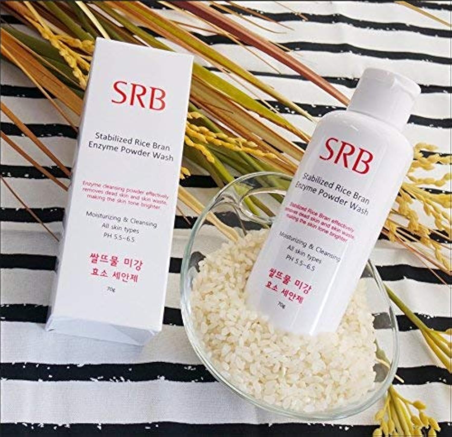 Stabilized Rice Bran Korean Beauty (SRB1+1) Enzyme Powder Face Wash and Scrub, Cleanses, Exfoliates, Brightens