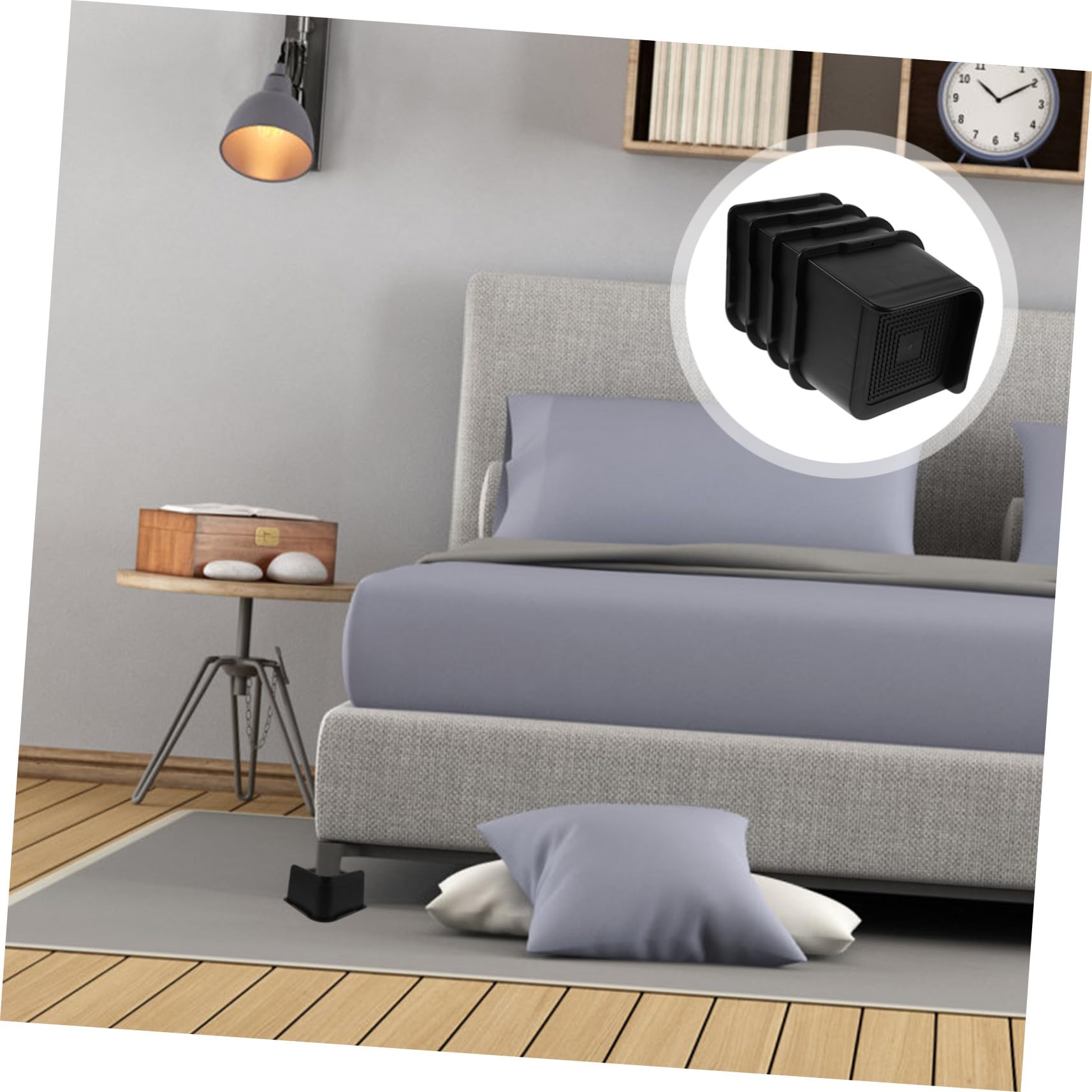 Goma Elevadores de Cama Negro 4 Piezas Antideslizantes