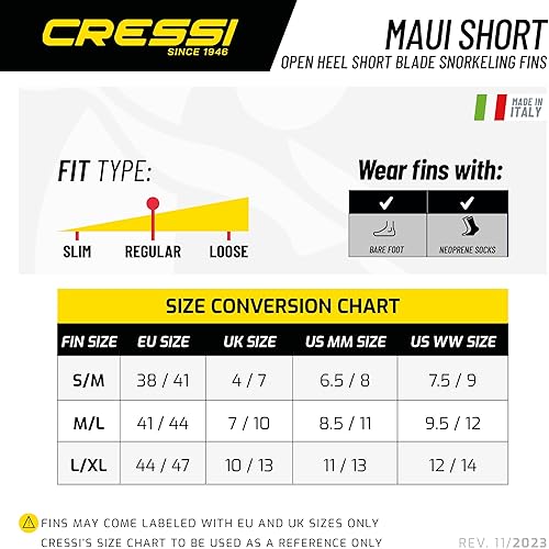 Miniatura 6 de Cressi Aletas cortas de natación ajustables para adultos, ligeras e ideales para viajar, se pueden llevar descalzas, pantalones cortos Maui,