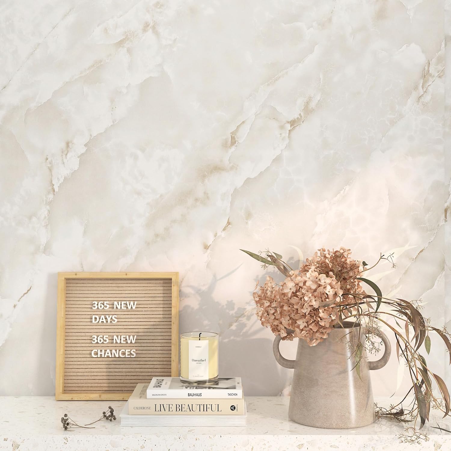 FunStick 24"x200" Cream Beige Onyx Marble Countertop Contact Paper Waterproof Self Adhesive Marble Wallpaper Peel and Stick Countertops for Kitchen Removable Wall Paper for Bathroom Table Desk Walls