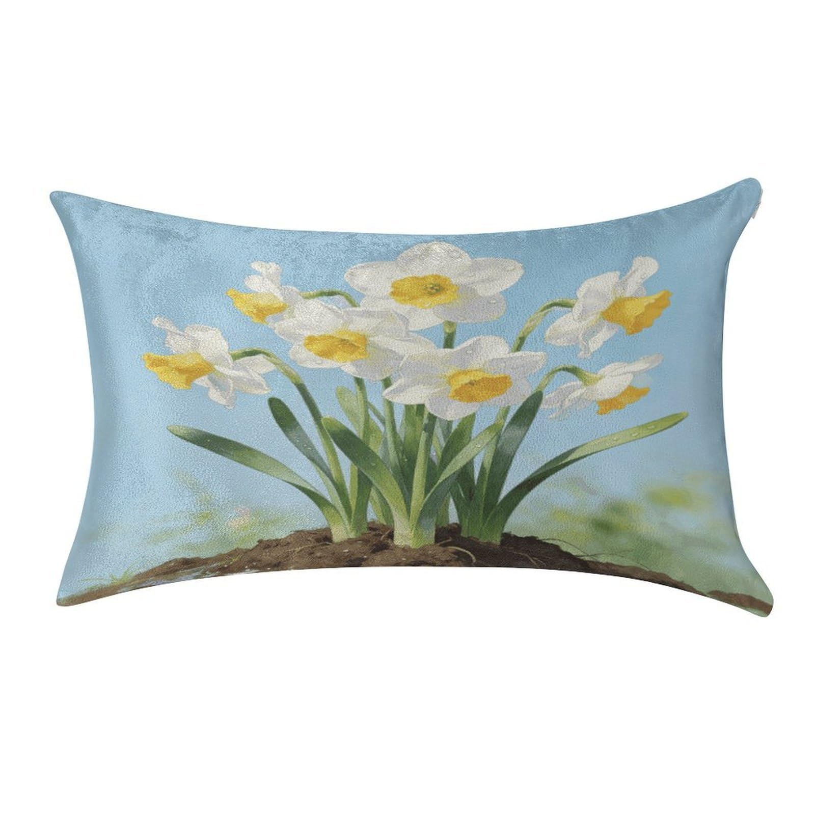 Fodpand Style Narcissus Pillowcase,Elegant Designed Home Decor,Velvet Pillowcase,Soft And Cozy,Pillow Case Cover With Hidden Zipper For Bedroom, Sofa, Couch