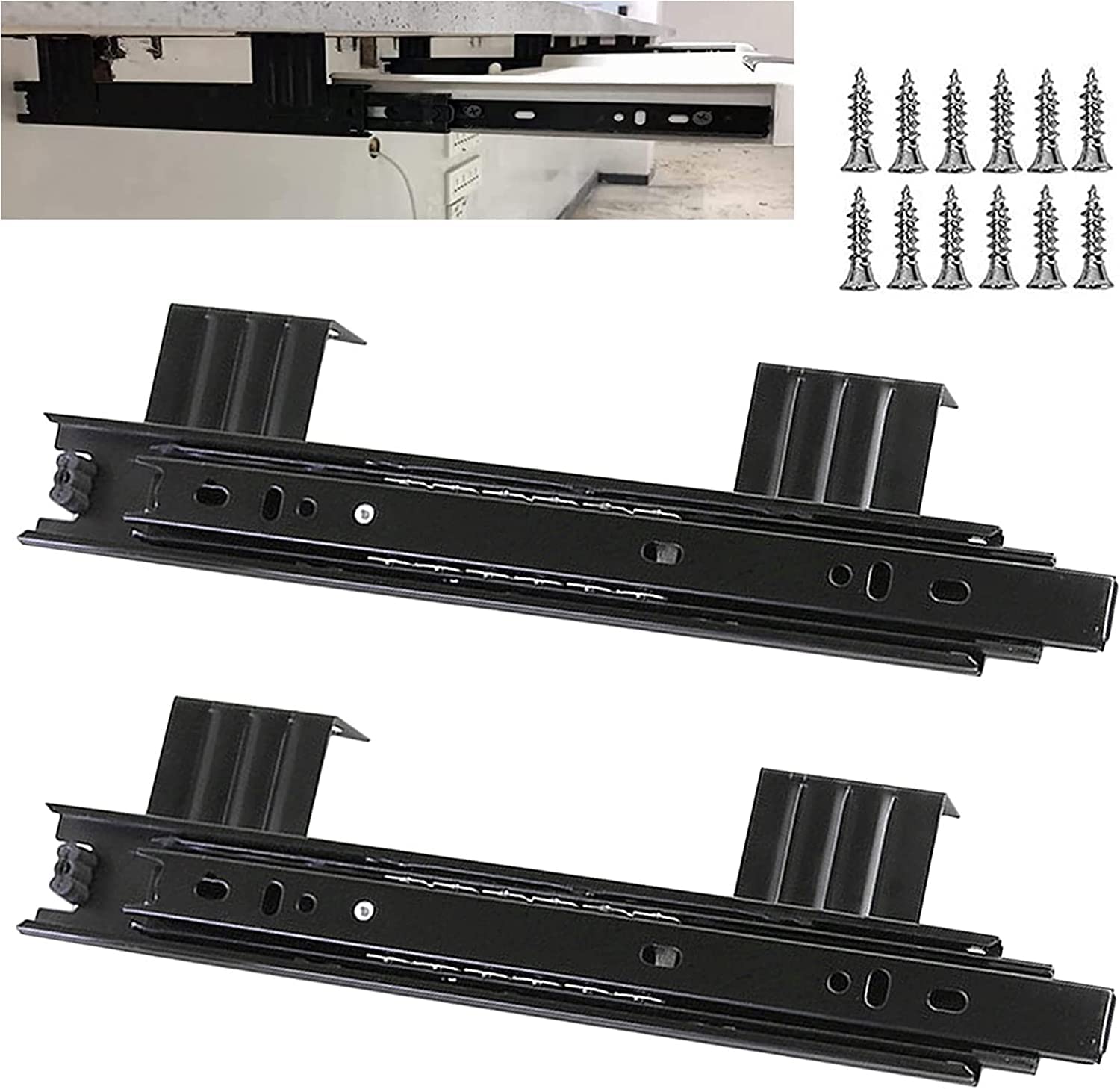 Pełen wysuw Prowadnice szuflad Prowadnice Prowadnice Prowadnice Zamienne szyny 2 szt. Metalowe prowadnice szuflad, Prowadnice podstawki pod klawiaturę, 3 fałdy, Prowadnice łożyskowe Ciche, Udźwig 40 k