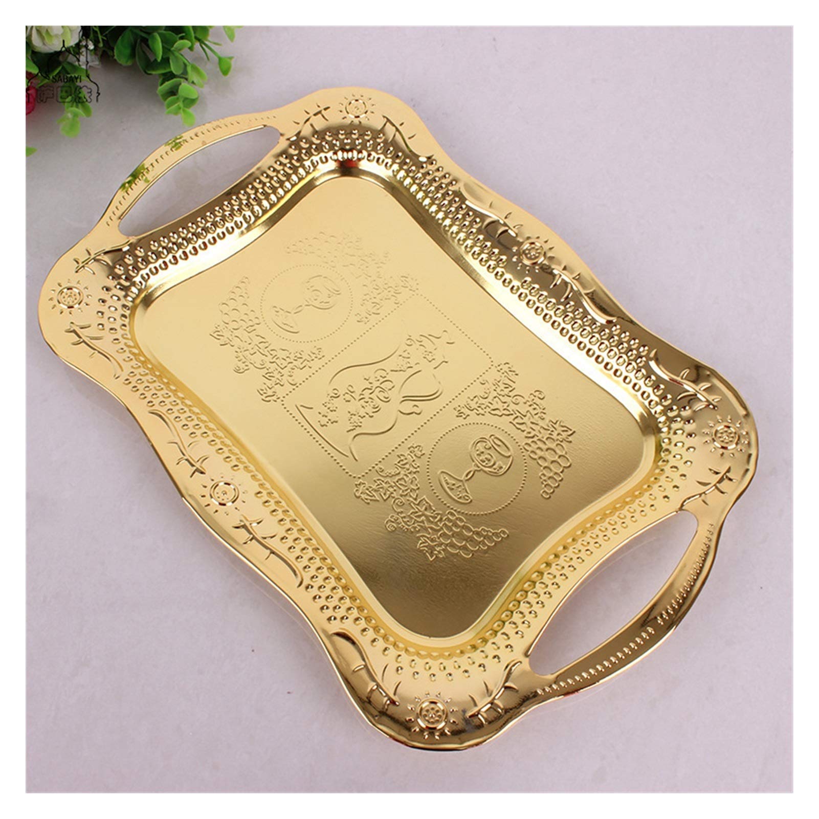 QSCTYG Metal Serving Tray Dry Disk Feature Food Stainless Steel Copper-plated Grilled Tray Large Plate Chicken Fruit Plate Metal 88 (Color : Golden medium)