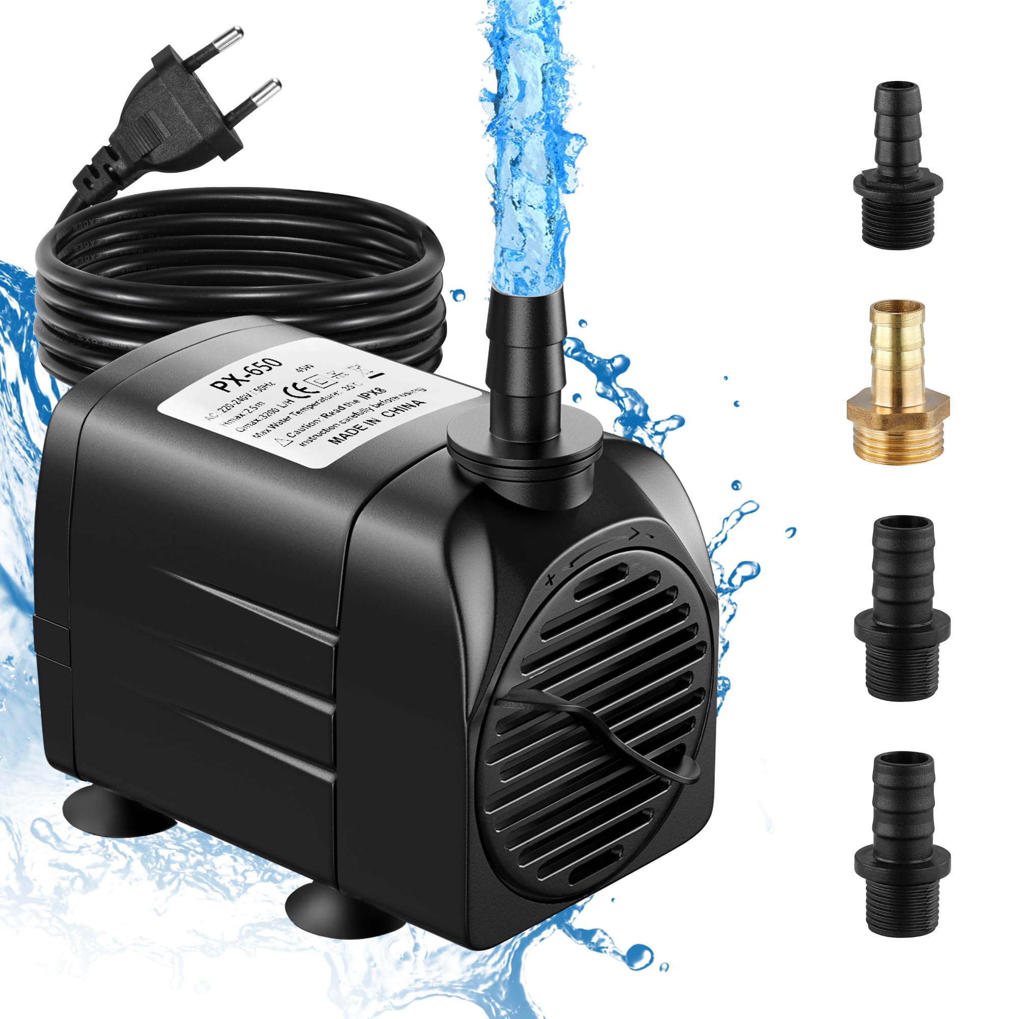 Lniz Bomba de agua 45 W 3200 L/H Bomba de acuario ultra silenciosa, bomba sumergible con 1,8 m, cable, 4 boquillas bomba de agua para fuentes, jardines, bañeras, estanques