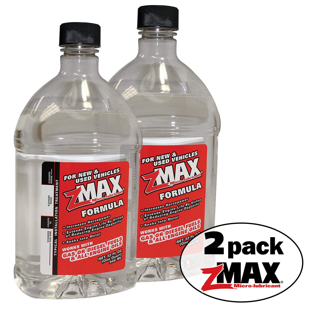 zMAX 58-032 - Multi-Purpose Formula Treatment for Engine, Fuel, Transmission & Power Steering - Reduces Carbon Build-Up - Lubricates Metal - Improves Gas/Diesel Performance - 32 oz. Quart - 2 Pack