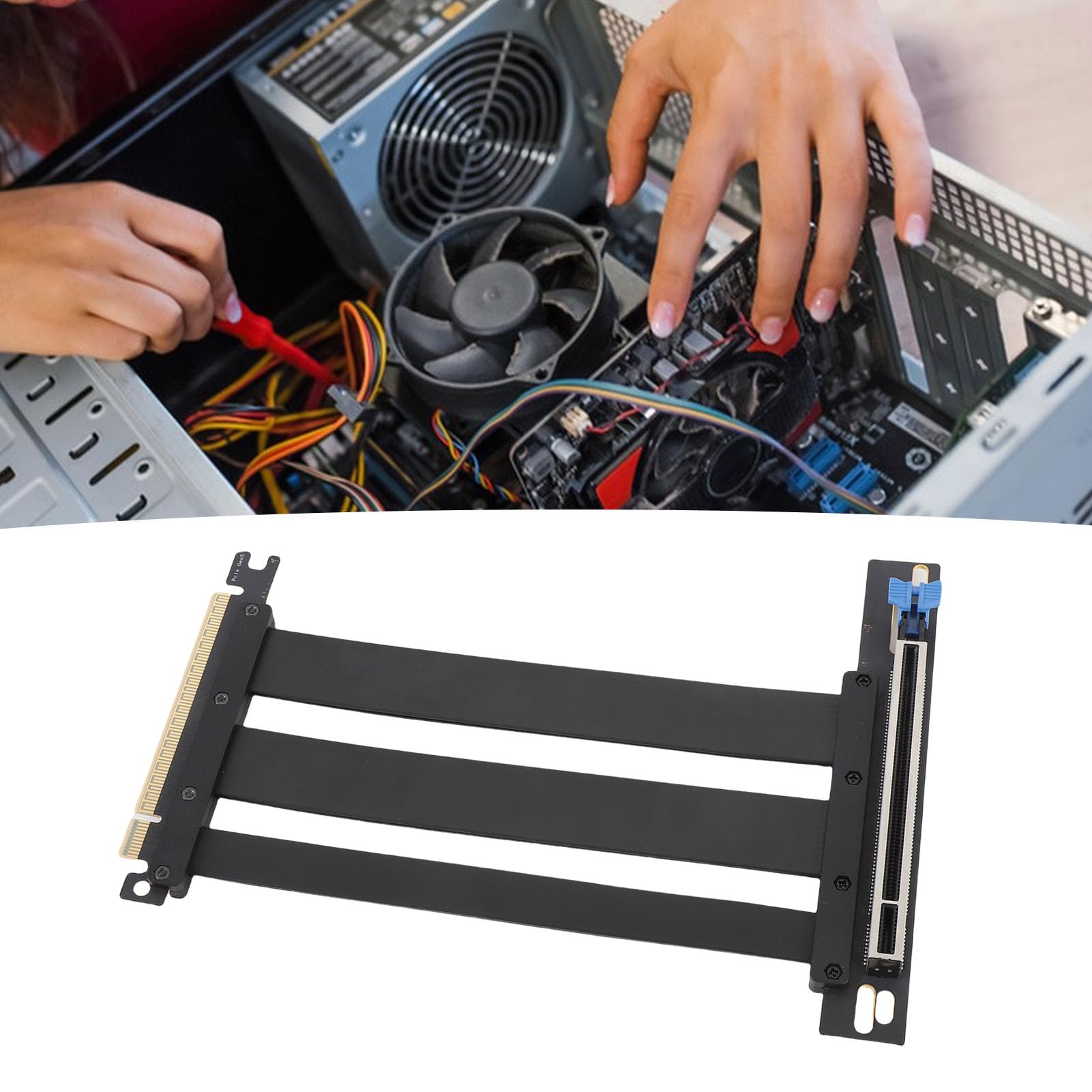 Generic Kabel Pionowy PCIE 5.0 X16, Kabel Przedłużający GPU 90 Stopni Prawidłowy Kąt 128 Gb/S Osłonięty na Komputerowy Serwer ITX Builds Computer Supplies (30cm)